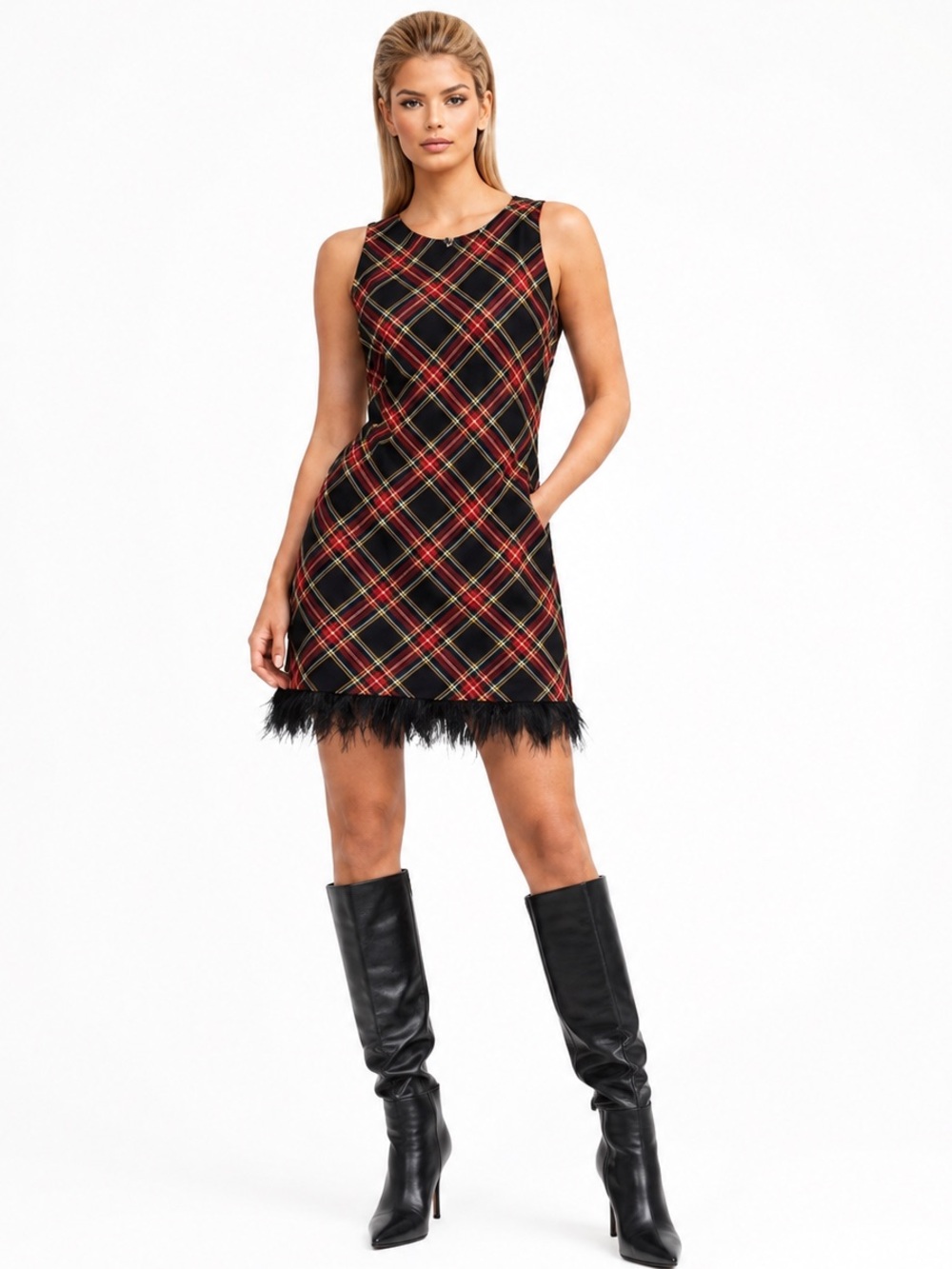 J.Crew Stewart Tartan Plaid Feather Trim Mini Dress Size 0 NWT